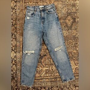 Zara High Rise Blue Distressed Mom Jeans